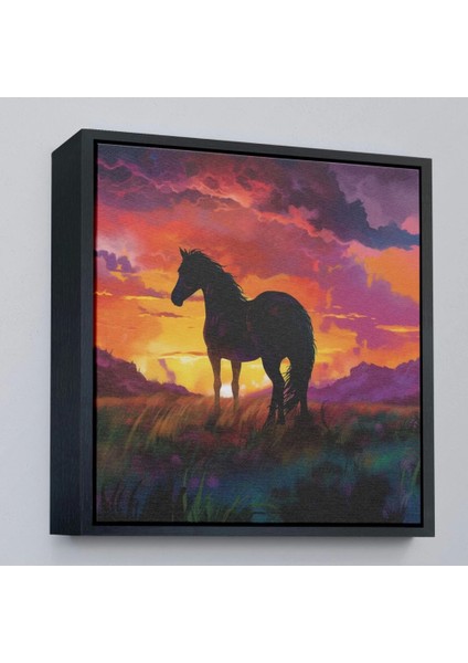- Çerçeveli Gün Batımındaki At TABLOSU-8353