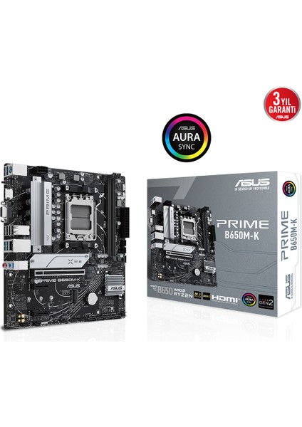 Asus Prıme B650M-K, 2xddr5, 2x M.2, D-Sub, Hdmı, Amd Ryzen 7000 Serisi, Am5 Soket Anakart