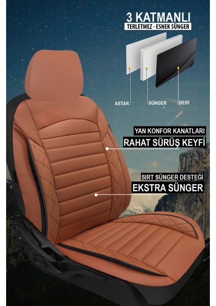 Mini Cooper Clubman 1.5 136 Turkiye Paketi 2017 Uyumlu Deri Kokma Terletme Yapmaz Tam Set Oto Koltuk Kılıfı Taba