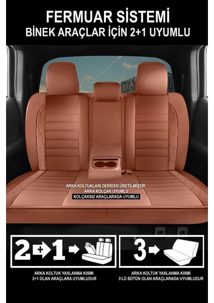 Mini Cooper Clubman 1.5 136 Turkiye Paketi 2017 Uyumlu Deri Kokma Terletme Yapmaz Tam Set Oto Koltuk Kılıfı Taba