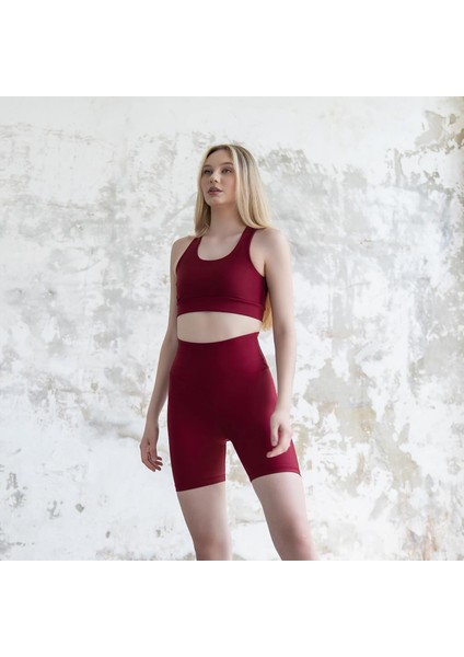 Bordo Arkası Büzgülü ( Scrunch Butt ) Spor Midi Şort Tayt fırsatları