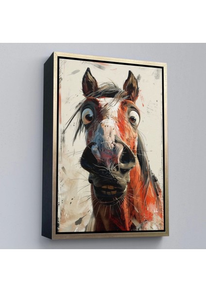 - Çerçeveli Sevimli At Portre TABLOSU-7853