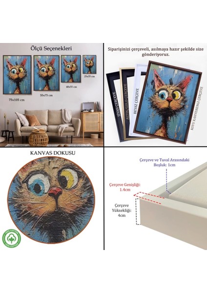 - Çerçeveli Sevimli Kedi TABLOSU-7852