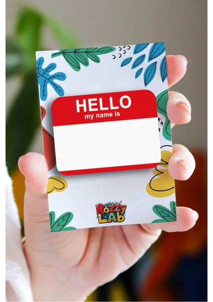 Hello - Isimlik Pin - Rozet - Ahşap - Broş - Yaka Çanta Aksesuar