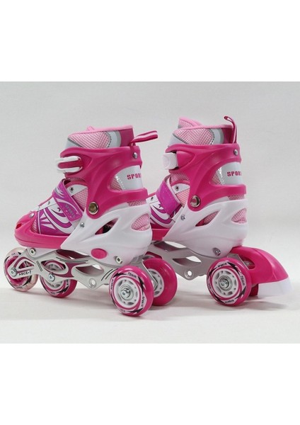 Pembe Ayarlanılabilir 2+2 Işıklı Metal Alıştırma Pateni Çanta Hediyeli Işıklı Paten fırsatları