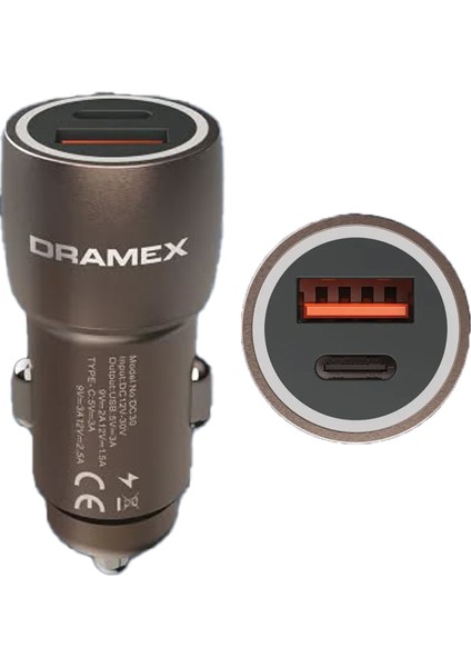 DC30T 3.1A 30W Pd Q.c. 3.0 1mt Type-C - Type-C Kablolu 1xtype-C + 1xusb-A Port Çıkışlı Hızlı Araç Şarj Cihazı - Kahverengi fiyatları