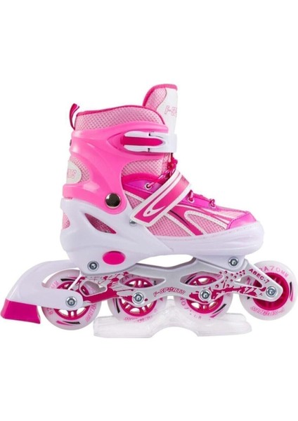 Pembe Ayarlabilir 2+2 Işıklı Metal Alıştırma Pateni Çanta Hediyeli Tek Sıra Paten Freni fırsatları