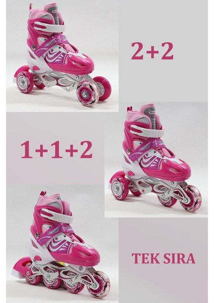 Pembe Ayarlanılabilir 2+2 Işıklı Metal Alıştırma Pateni Çanta Hediyeli Işıklı Paten fiyatları