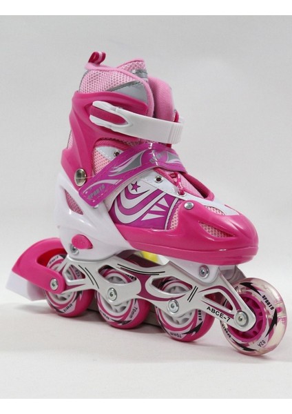 Pembe Ayarlanılabilir 2+2 Işıklı Metal Alıştırma Pateni Çanta Hediyeli Işıklı Paten modelleri