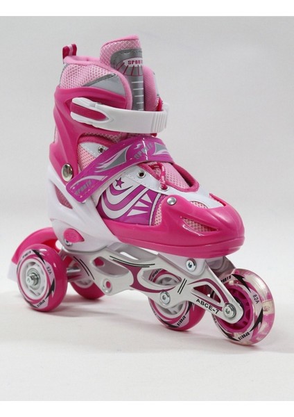 Pembe Ayarlanılabilir 2+2 Işıklı Metal Alıştırma Pateni Çanta Hediyeli Işıklı Paten indirimleri