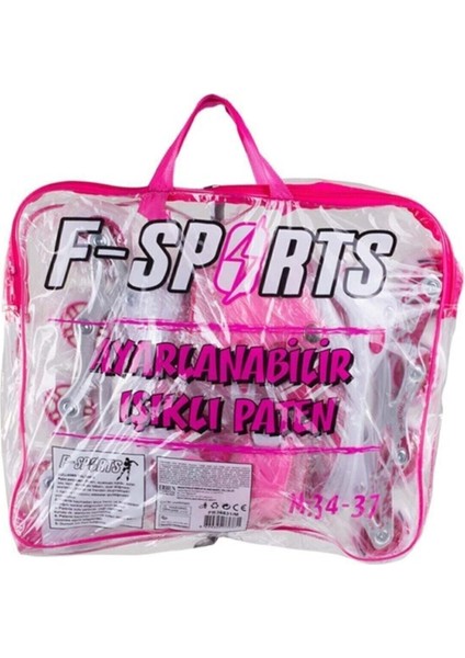 Pembe Ayarlanabilir 2+2 Işıklı Metal Alıştırma Pateni Çanta Hediyeli
