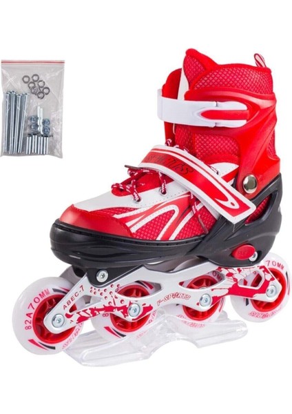 Kırmızı Ayarlanılabilir 2+2 Işıklı Metal Alıştırma Pateni fırsatları