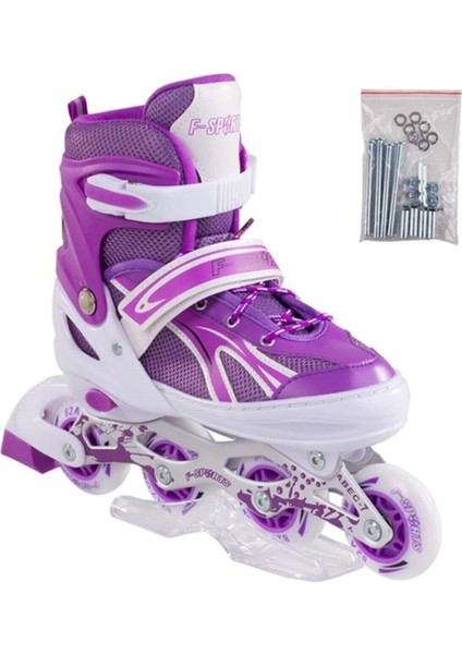 Mor Ayarlanılabilir 2+2 Işıklı Metal Alıştırma Pateni Çanta Hediyeli fırsatları