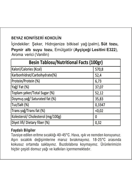 Konfiseri Çikolata Beyaz 2.5 kg fiyatları