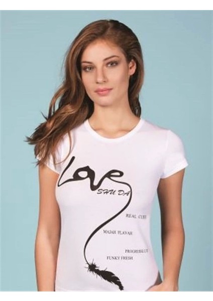 Love Baskılı Bayan T-Shirt 8007