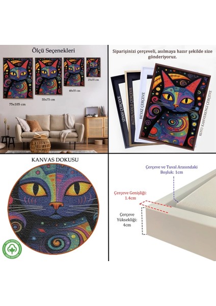 - Çerçeveli Pablo Picasso Tarzı - Soyut Renkli Kedi TABLO-7542