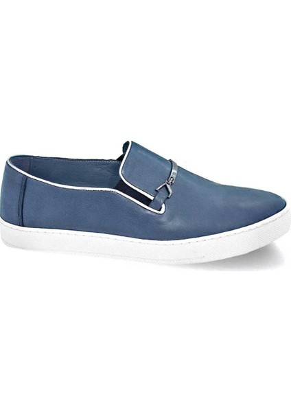 7Y6572-4366 Deri Mavi & Siyah Casual Erkek Ayakkabı