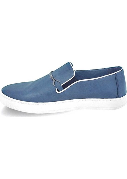 7Y6572-4366 Deri Mavi & Siyah Casual Erkek Ayakkabı