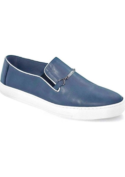 7Y6572-4366 Deri Mavi & Siyah Casual Erkek Ayakkabı
