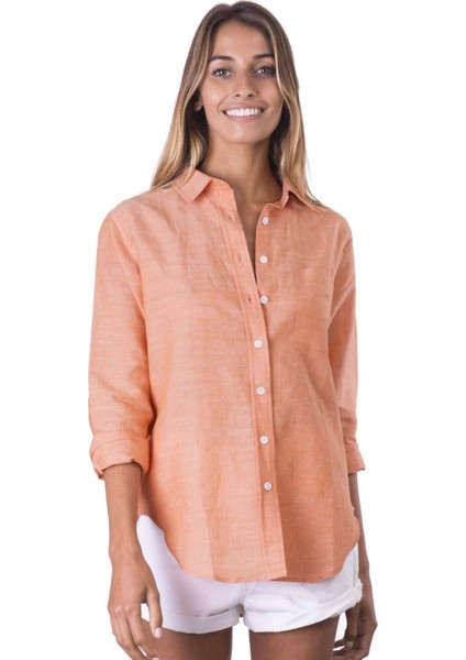 Kadın Gömlek Relax Fit Pamuk Keten (Turuncu) fırsatları