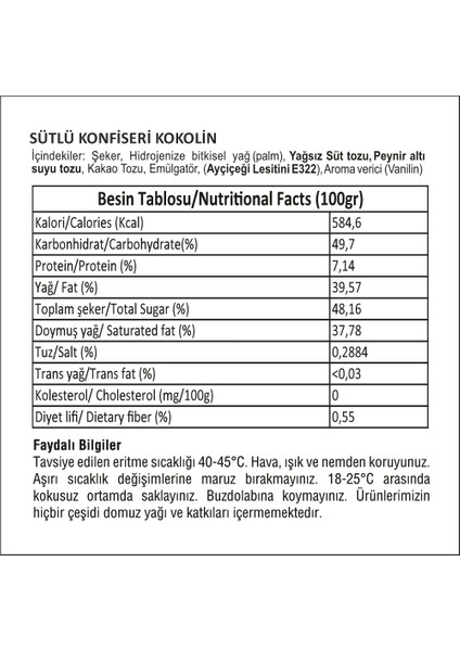 Sütlü Konfiseri Çikolata Kokolin 2.5 KG
