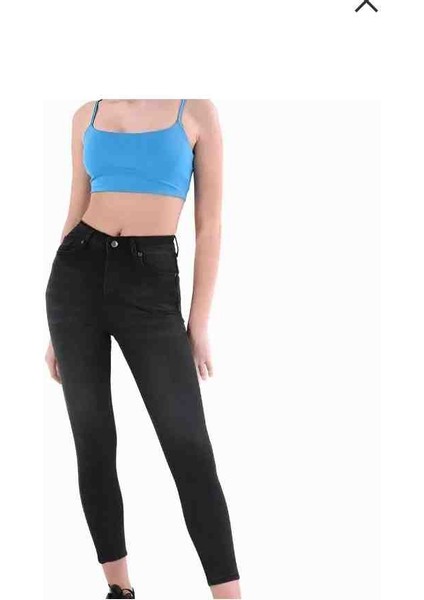 Likralı Yüksek Bel Dar Paça Kot Pantolon