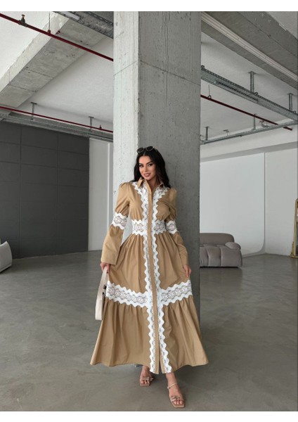 İthal Poplin Kumaş & Dantel Detaylı Elbise