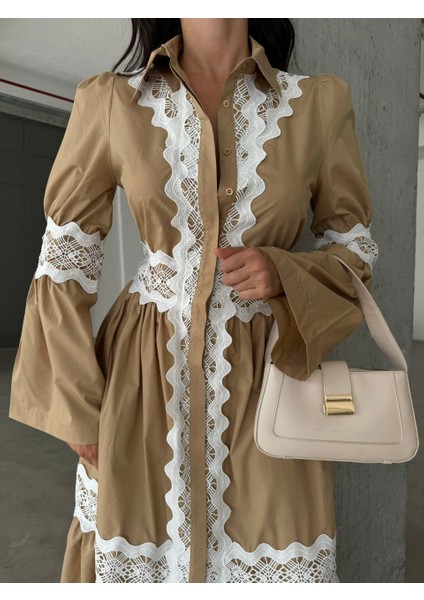 İthal Poplin Kumaş & Dantel Detaylı Elbise