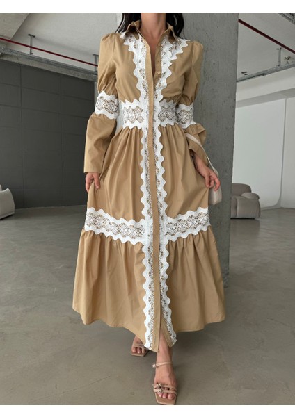 İthal Poplin Kumaş & Dantel Detaylı Elbise