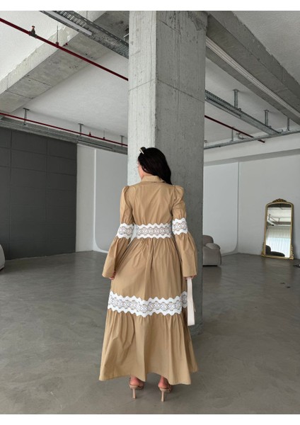İthal Poplin Kumaş & Dantel Detaylı Elbise