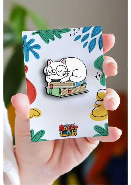 Kitaplar Kedi - Pin - Rozet - Broş - Yaka Çanta Aksesuar