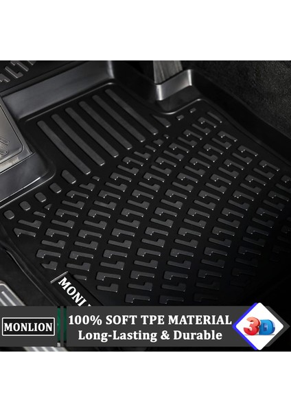 Kıa Ev6 2022-2025 Için Monlion Paspaslar 3D Özel Fit Kauçuk Paspasları 1. ve 2. Sıra Siyah