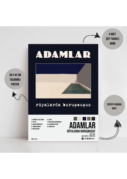 Adamlar - Rüyalarda Buruşmuşuz Albüm Albüm Spotify Çerçevesiz Tasarım Poster fiyatları