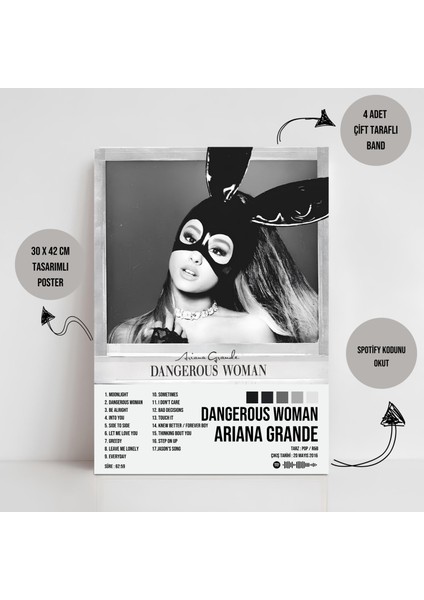 Ariana Grande - Dangerous Woman Albüm Spotify Çerçevesiz Tasarım Poster fiyatları