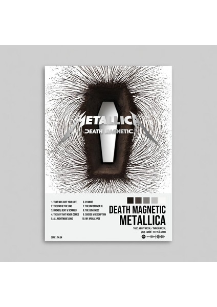 Metallica - Death Magnetic Albüm Albüm Spotify Çerçevesiz Tasarım Poster