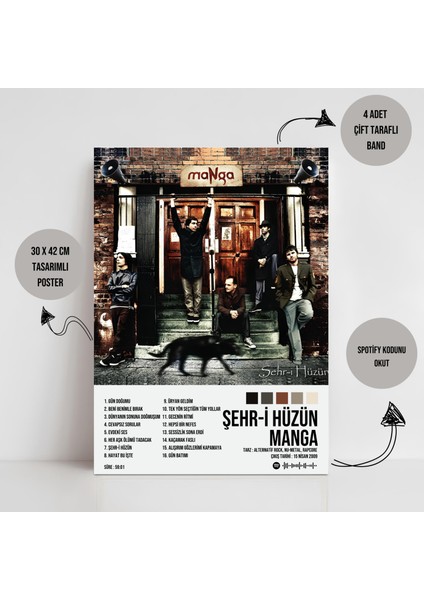 Manga - Şehr-I Hüzün Albüm Albüm Spotify Çerçevesiz Tasarım Poster fiyatları
