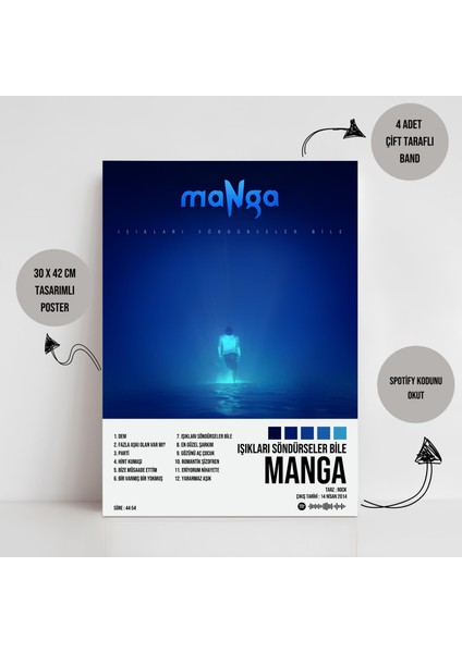 Manga - Işıkları Söndürseler Bile Albüm Spotify Çerçevesiz Tasarım Poster fiyatları