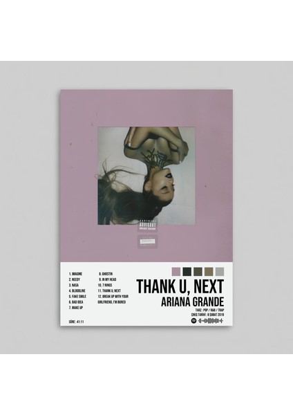 Ariana Grande - Thank U, Next Albüm Spotify Çerçevesiz Tasarım Poster