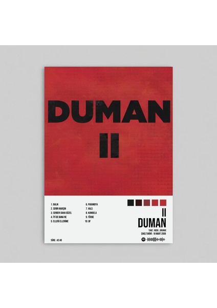 Duman - 2 Albüm Spotify Çerçevesiz Tasarım Poster
