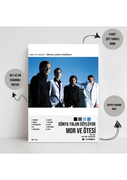 Mor ve Ötesi - Dünya Yalan Söylüyor Albüm Spotify Çerçevesiz Tasarım Poster