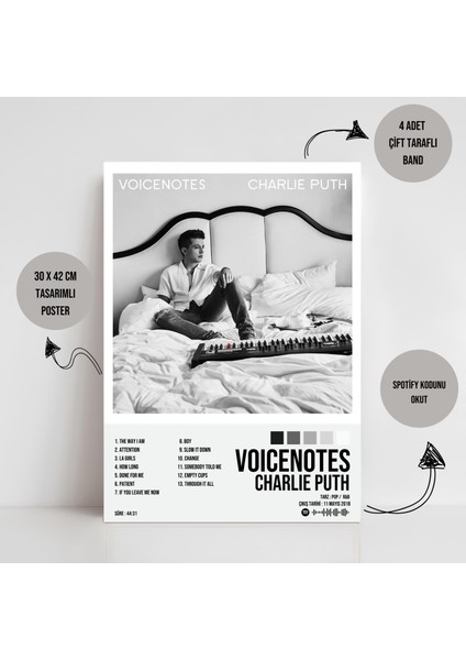 Charlie Puth - Voicenotes Albüm Spotify Çerçevesiz Tasarım Poster