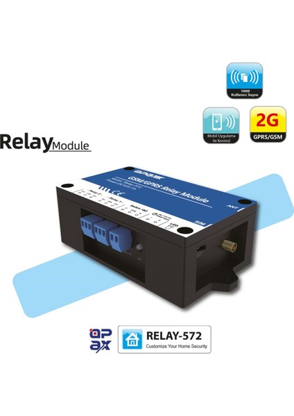 RELAY-572 Gsm / Gprs Röle Modülü Mobil Uygulama İle Bariyer / Kapı / Motor Açma Sistemi 2 Röleli