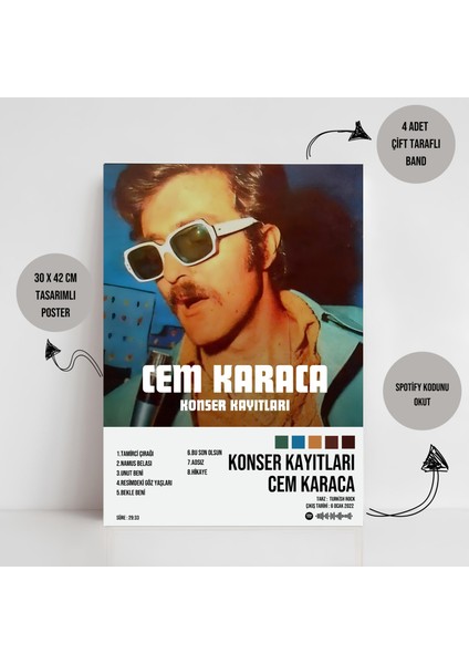 Cem Karaca - Konser Kayıtları Albüm Spotify Çerçevesiz Tasarım Poster