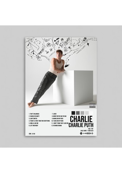 Charlie Puth - Charlie Albüm Spotify Çerçevesiz Tasarım Poster