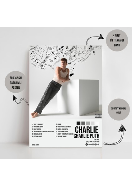 Charlie Puth - Charlie Albüm Spotify Çerçevesiz Tasarım Poster