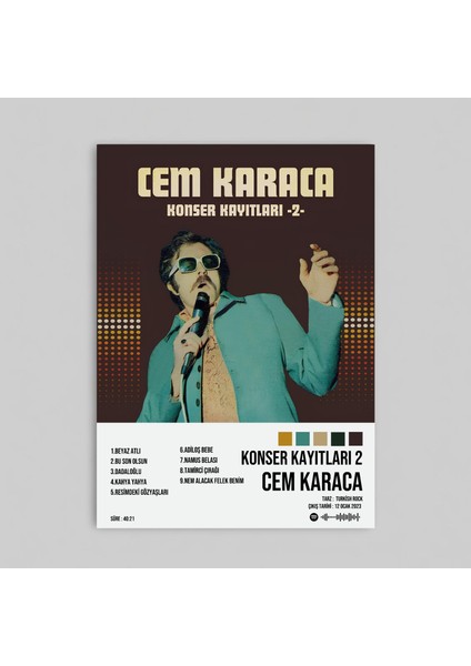 Cem Karaca - Konser Kayıtları 2 Albüm Spotify Çerçevesiz Tasarım Poster