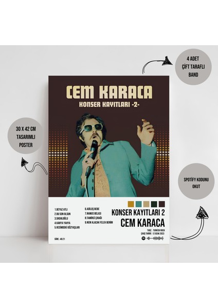 Cem Karaca - Konser Kayıtları 2 Albüm Spotify Çerçevesiz Tasarım Poster