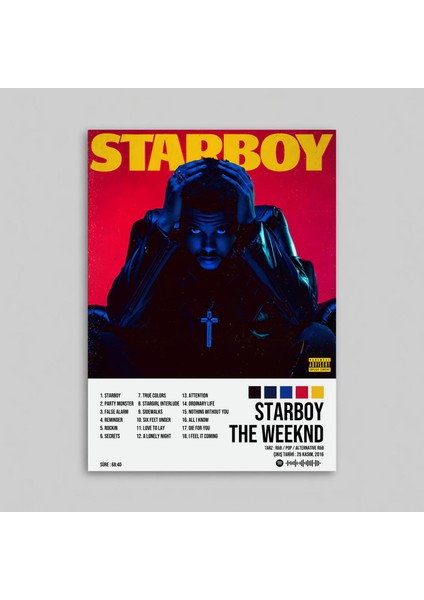 The Weeknd - Starboy Albüm Spotify Çerçevesiz Tasarım Poster
