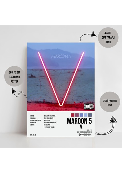 Maroon 5 - V Albüm Spotify Çerçevesiz Tasarım Poster fiyatları