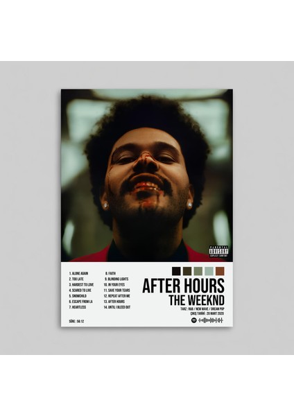 The Weeknd - After Hours Albüm Spotify Çerçevesiz Tasarım Poster
